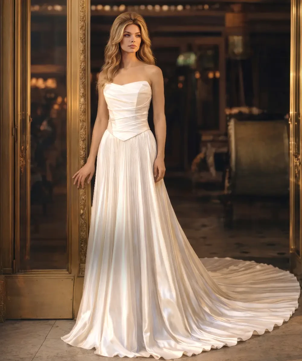 Model wearing a white dress by Randy Fenoli
