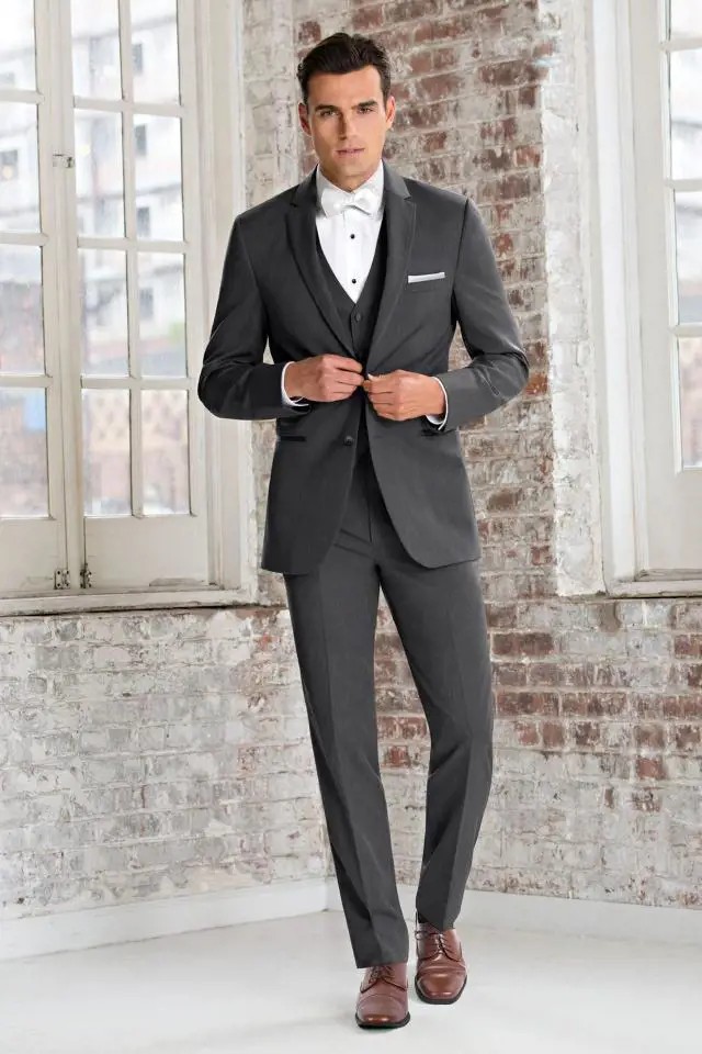 Model wearing a dark-gray suit